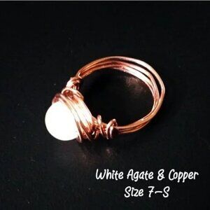 White Agate Copper Wire Ring • Size 7 • Sleek Sexy Durable Handmade Bead Rings